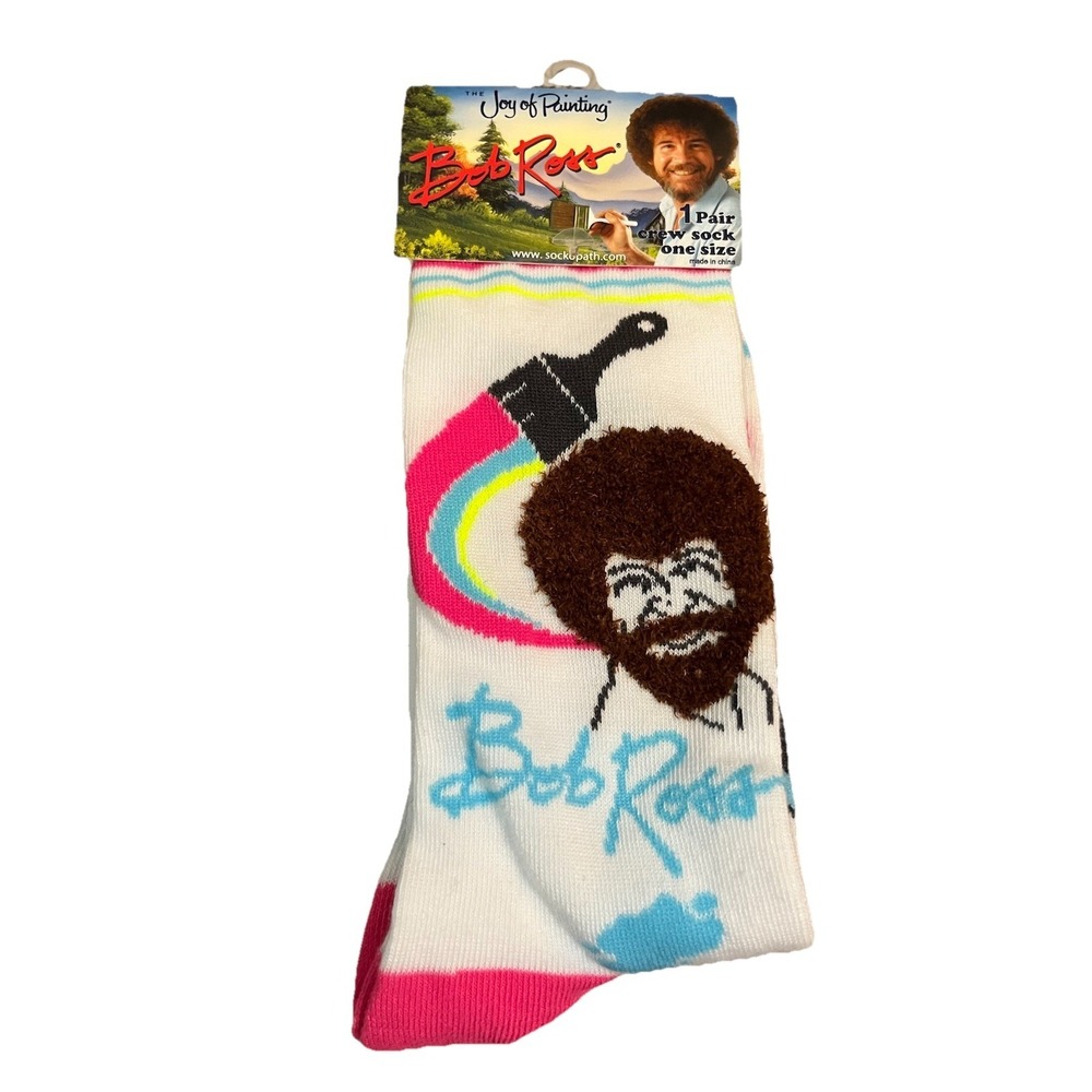 Bob Ross Socks One Size Fits Most New with Tags Happy Little Socks Hippie Artsy